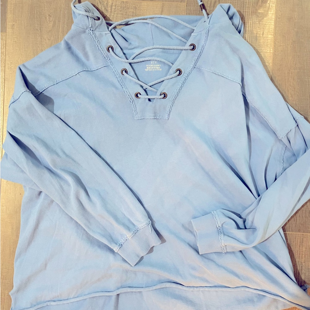 Aerie Light Blue Criss Cross Hoodie